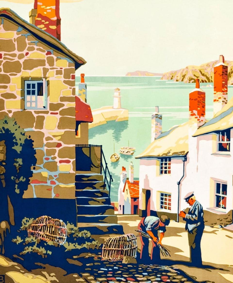 A GWR advertisement for Cornwall, depicting St Ives, by Brian Batsford, 1935 - Alamy