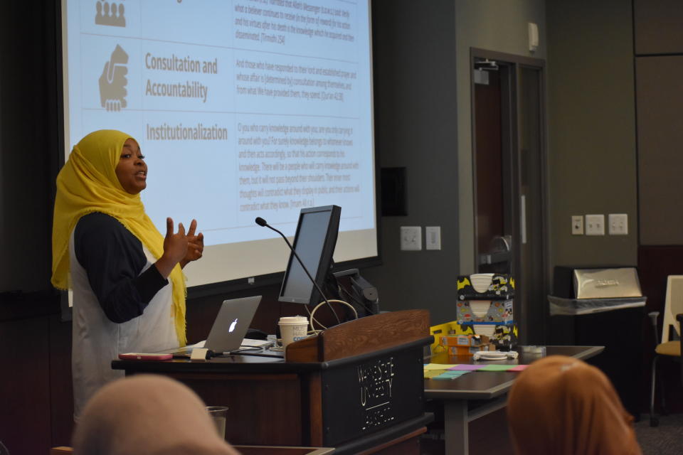 Margari Aziza Hill teaches a workshop as a part her organization Muslim ARC. (Photo: )