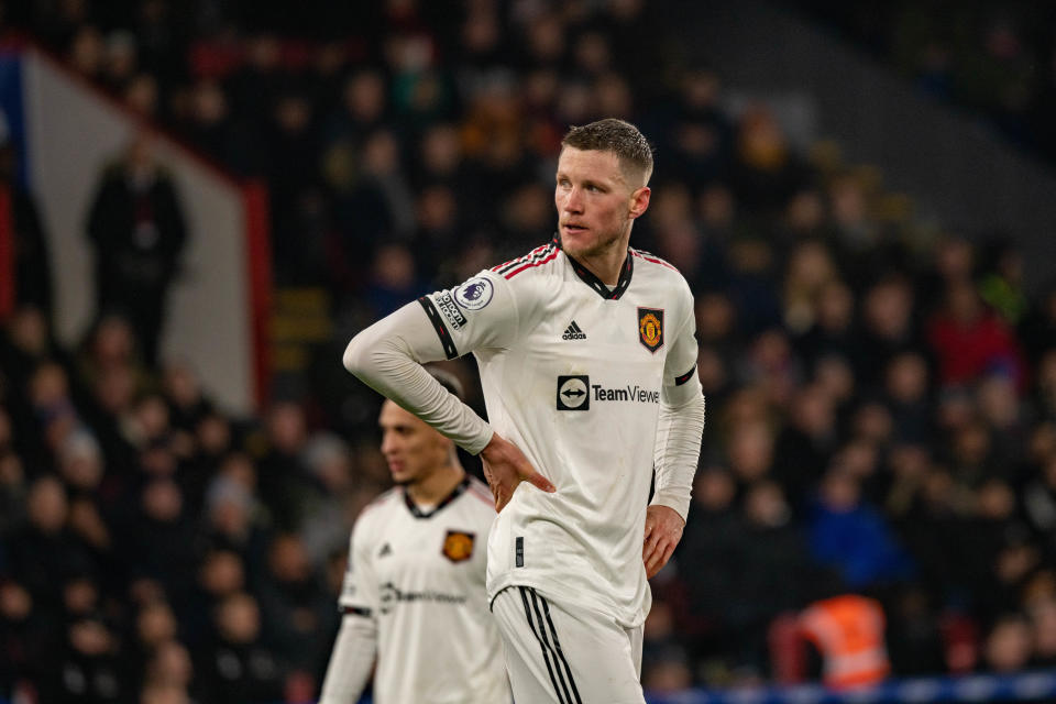 LONDON, ENGLAND - JANUARY 18:   Wout Weghorst of Manchester United in action during the Premier League match between Crystal Palace and Manchester United at Selhurst Park on January 18, 2023 in London, United Kingdom. (Photo by Ash Donelon/Manchester United via Getty Images)