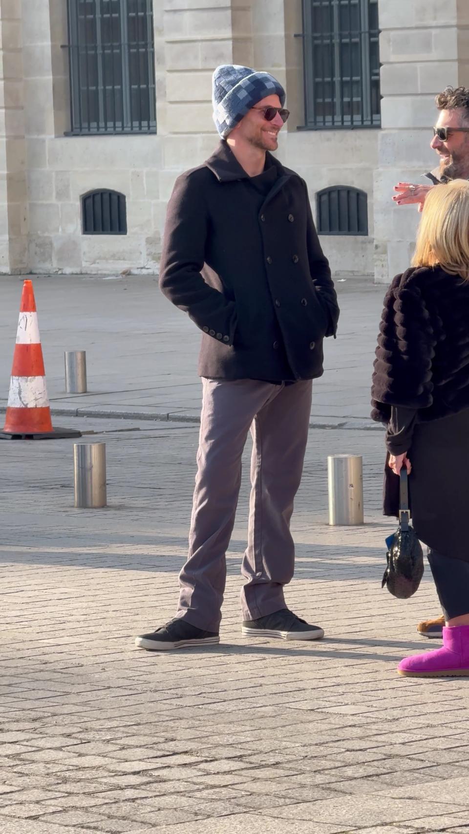 Bradley Cooper and his Louis Vuitton beanie in Paris, on January 16.