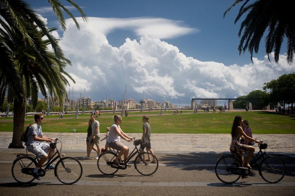 <p>Tourists on bicycles in Barcelona, Spain // August 8, 2017</p>