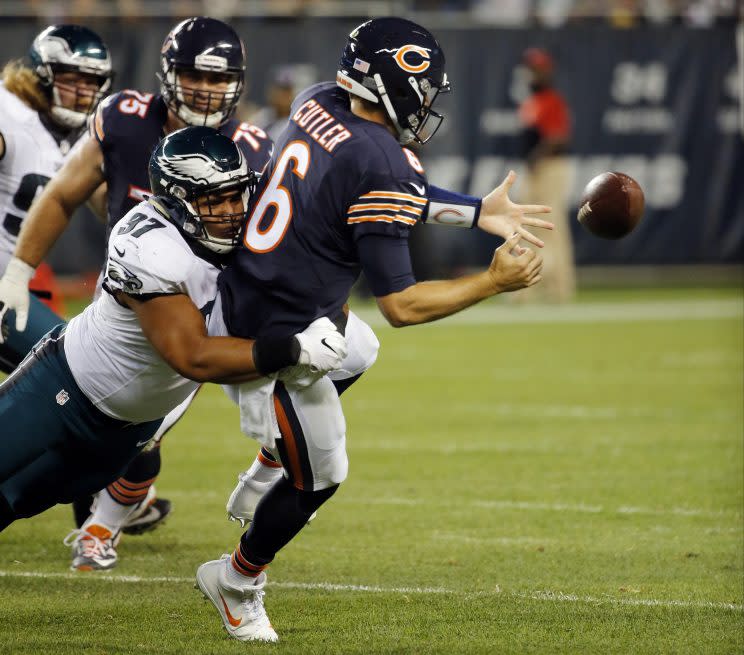 Jay Cutler exited Monday night's game with an apparent injury (AP)