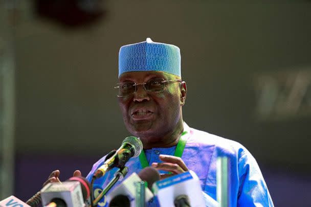 FILE PHOTO: Former Nigerian Vice President Atiku Abubakar adresses the Peoples Democratic Party (PDP) delegates during a special convention in Abuja, Nigeria, on May 28, 2022. (Afolabi Sotunde/Reuters, FILE)