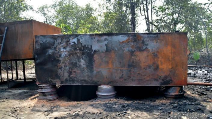 Burnt-out oil refinery equipment