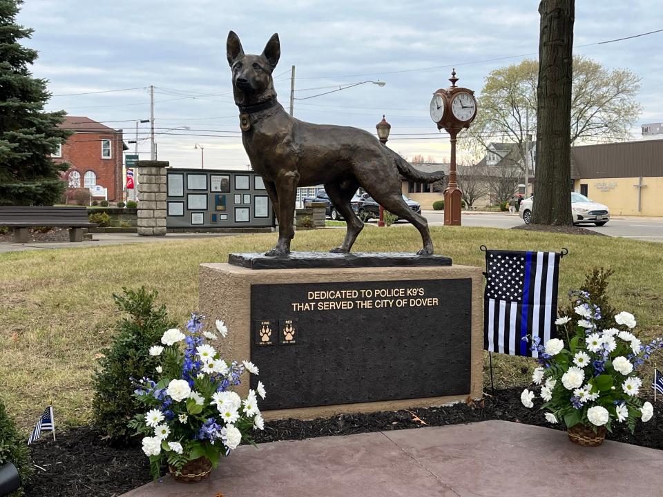 The city of Dover's new K-9 monument was unveiled at a ceremony on Saturday.