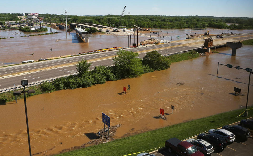 Aerial view of flooded intersection