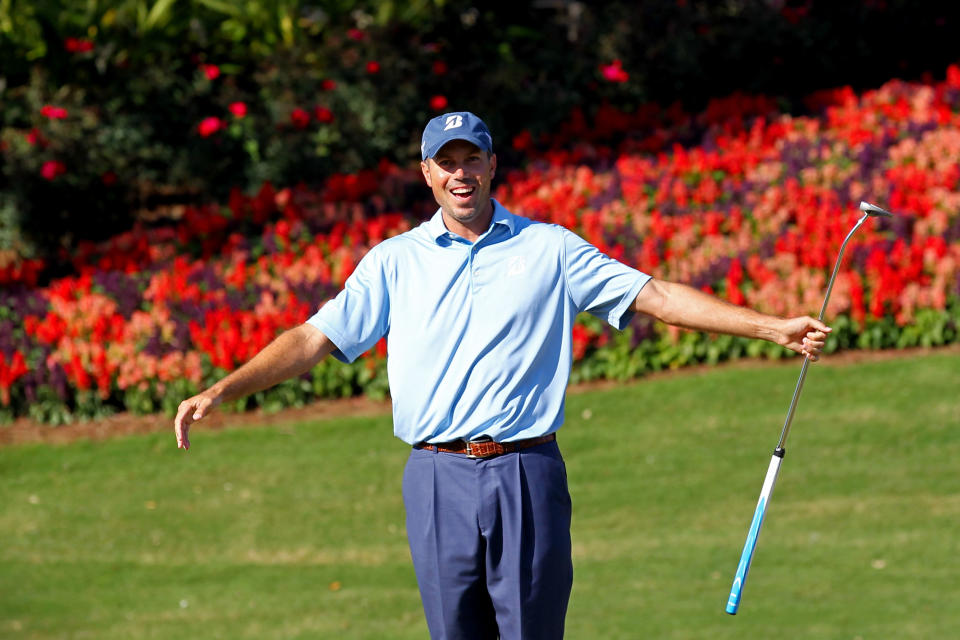 PONTE VEDRA BEACH, FL - MAY 11: Matt Kuchar of the United States reacts to his putt on the 13th hole during the second round of THE PLAYERS Championship held at THE PLAYERS Stadium course at TPC Sawgrass on May 11, 2012 in Ponte Vedra Beach, Florida. (Photo by Sam Greenwood/Getty Images)