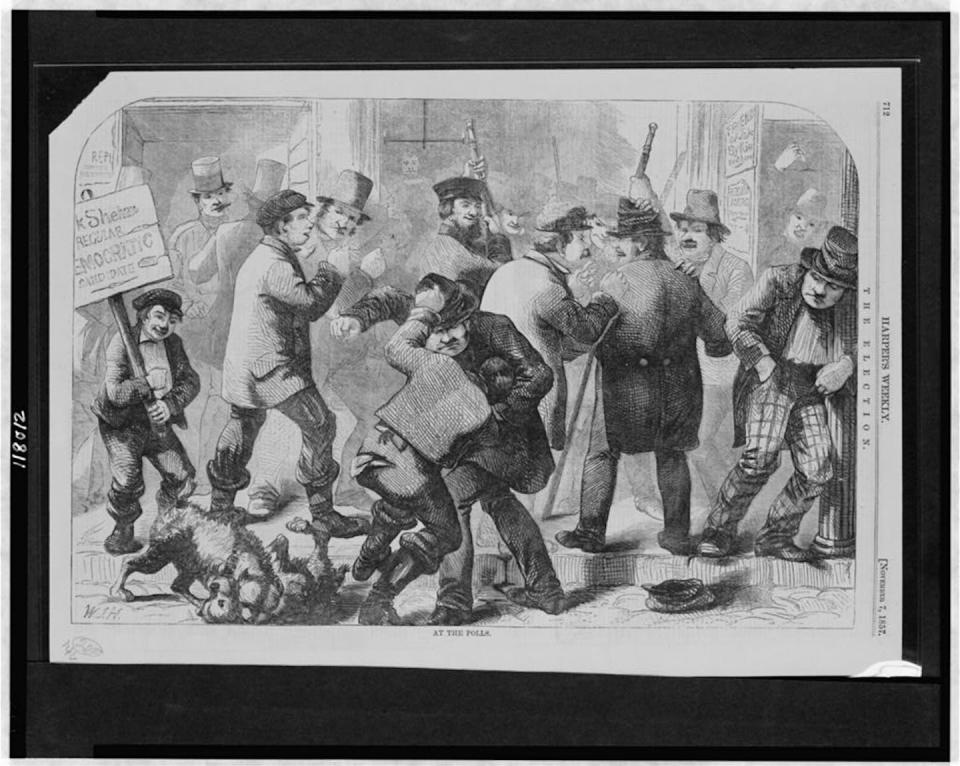 Elections in the 19th century were sometimes wild affairs; this cartoon is from 1857. <a href="https://www.loc.gov/resource/cph.3c18012/" rel="nofollow noopener" target="_blank" data-ylk="slk:Library of Congress Prints and Photographs Division;elm:context_link;itc:0;sec:content-canvas" class="link ">Library of Congress Prints and Photographs Division</a>