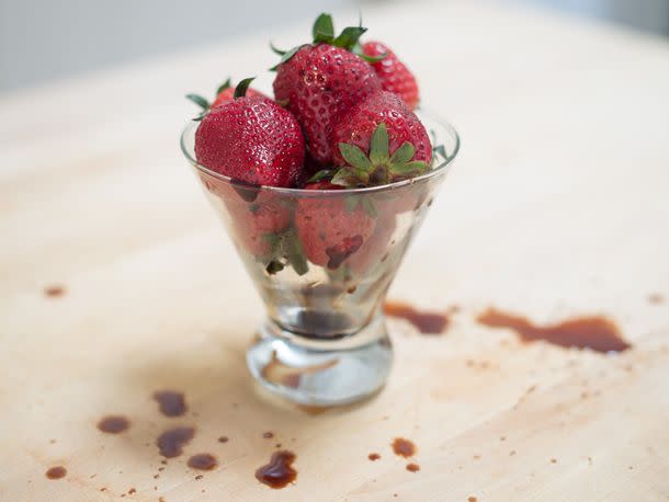 <p>Paul Hillier / PAUL HILLIER PHOTOGRAPHY</p> Balsamic vinegar and strawberries.