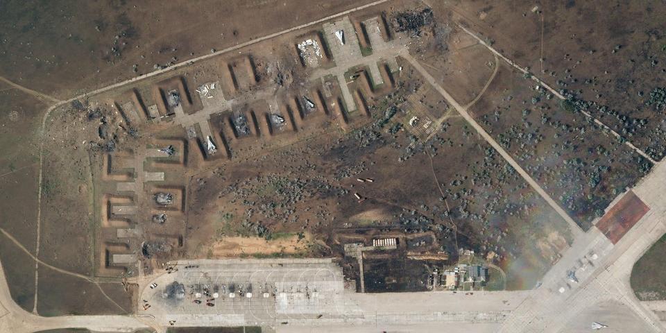 A satellite image shows destroyed Saki air base in Crimea, August 10, 2022