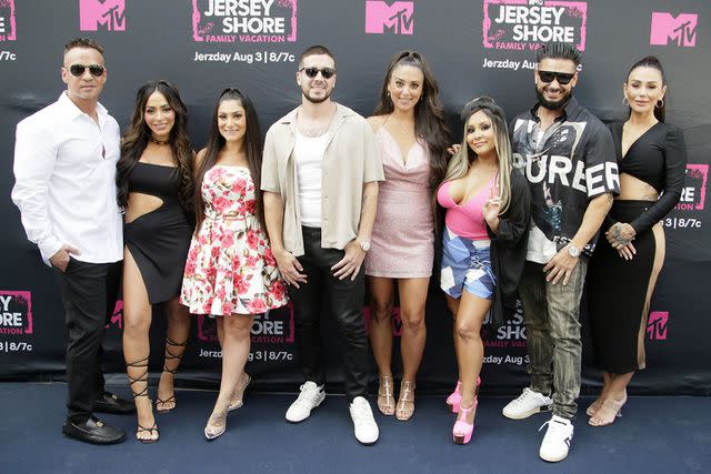 <p>Santiago Felipe/Getty Images for MTV</p> Michael "The Situation" Sorrentino, Angelina Pivarnick, Deena Nicole Cortese, Vinny Guadagnino, Sammi "Sweetheart" Giancola, Nicole "Snooki" Polizzi, Paul "Pauly D" DelVecchio and Jenni "JWoww" Farley attend MTV's Jersey Shore Family Vacation NYC Premiere Party in August 2023