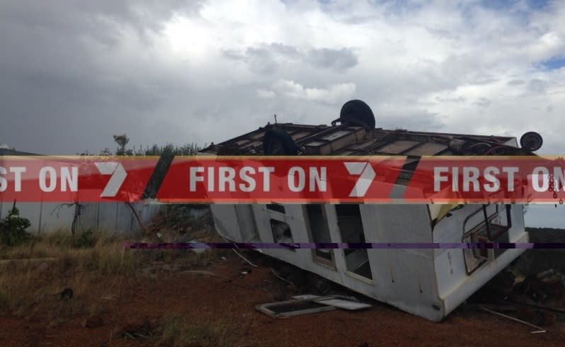 this caravan was flipped upside down by the wild weather in gingin. picture: david cooper/the west australian