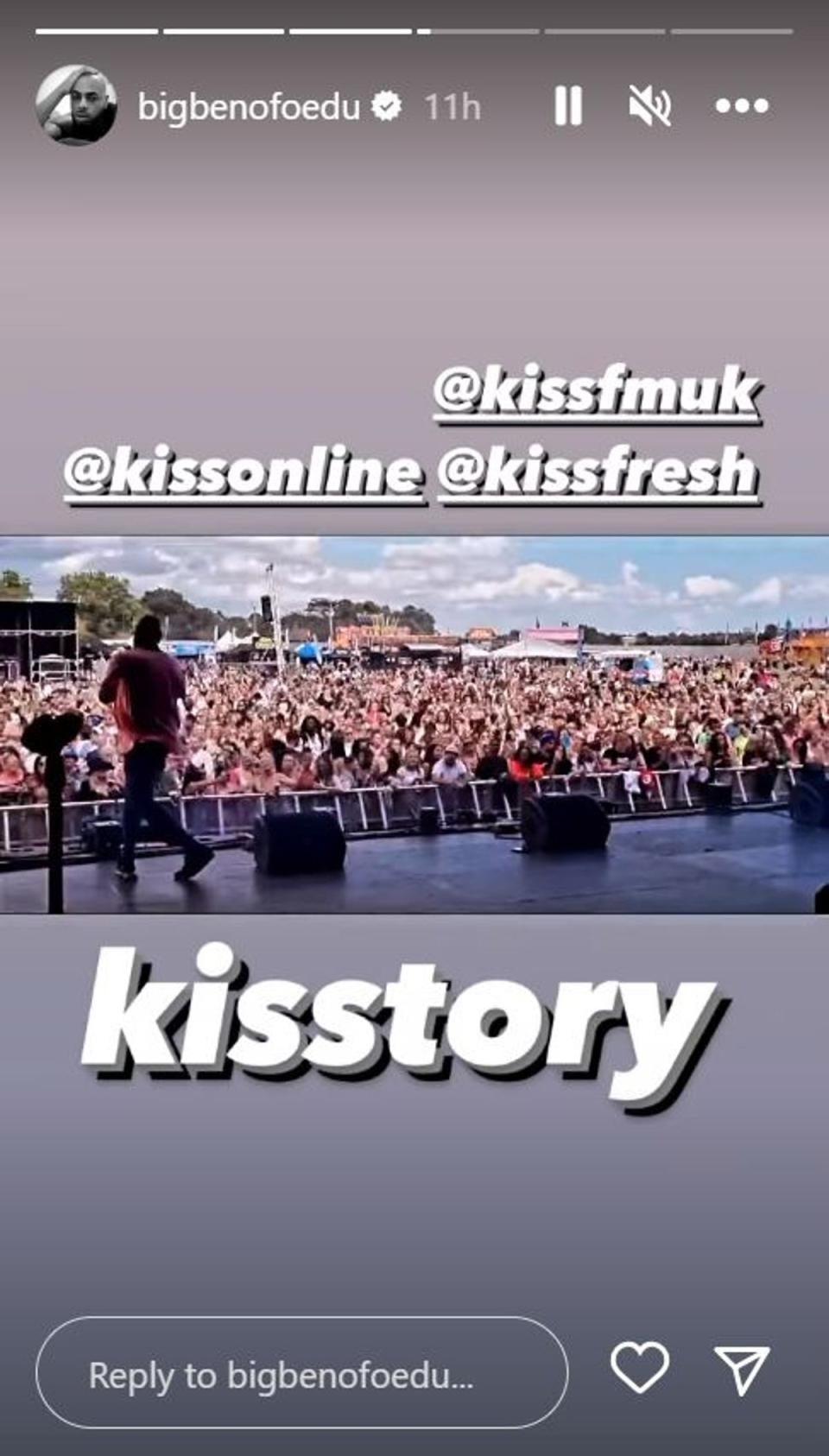 Ben Ofoedu said he wanted to do more music after performing at KISSTORY on Blackheath (Instagram)