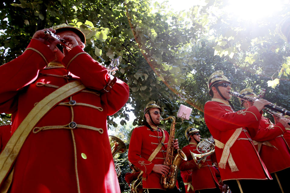 Budapest's Firefighters Band play music during a ceremony marking the 10th anniversary of the 9/11 attacks on the World Trade Center, in Budapest