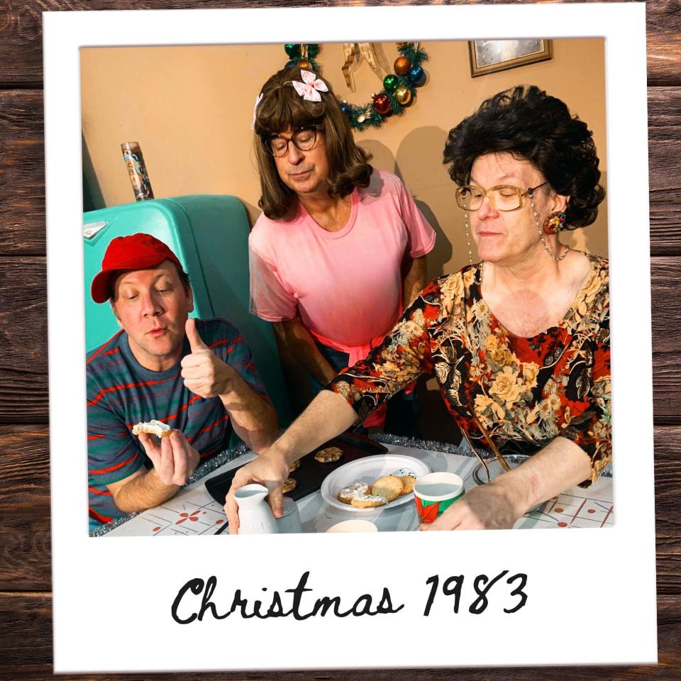 From left, Josh Brin, David Russell and James McNally play multiple characters in the Sarasota Players production of “A Tuna Christmas.”