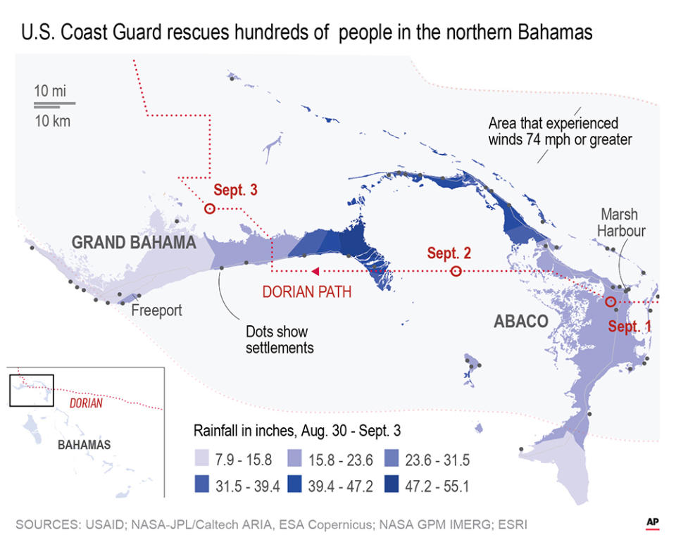Rescue teams were still trying to reach some Bahamian communities isolated by floodwaters and debris after the disaster that killed at least 43 people.;