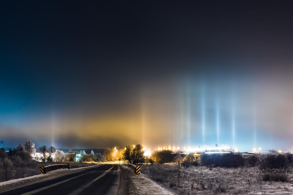 Light pillars at winter in Lithuania
