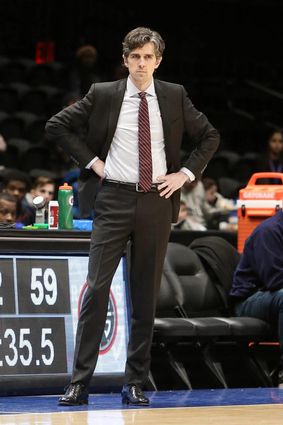 Long Island Nets head coach Will Weaver on the sidelines during a game against the Raptors 905 at NYCB Live, Home of the Nassau Veterans Memorial Coliseum, Jan. 21, 2019, in Uniondale, New York.