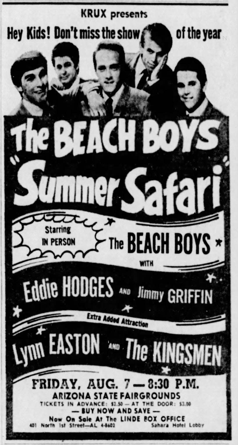 The Beach Boys Summer Safari ad as it appeared in The Arizona Republic on Aug. 2, 1964.