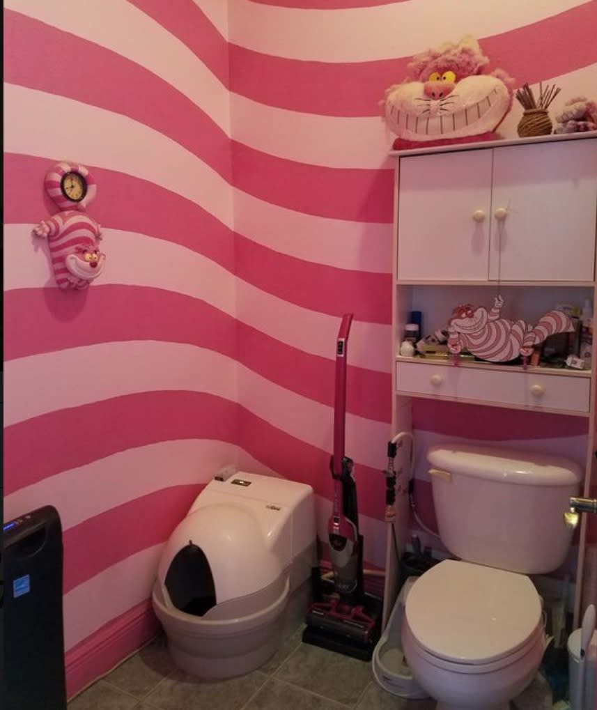 This bathroom is all about <em>Alice in Wonderland</em>‘s Cheshire Cat. (Courtesy: Zillow)