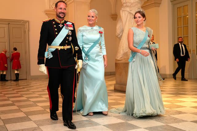 <p>EPA-EFE/Shutterstock</p> Crown Prince Haakon and Crown Princess Mette-Marit of Norway with their daughter Princess Ingrid Alexandra arrive for a gala dinner for Prince Christian's of Denmark 18th birthday