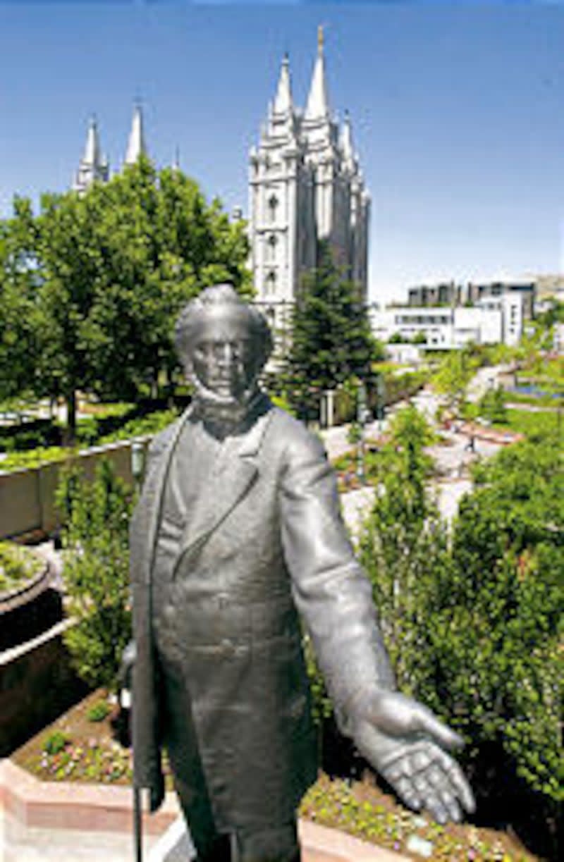 Brigham Young monument is located at entrance of Church plaza in downtown Salt Lake City.