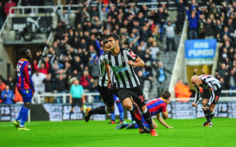 Mikel Merino of Newcastle United (23) celebrates after he scores the only goal during the Premier League match between Newcastle United and Crystal Palace at St.James' Park on October 21, 2017 - Credit: Getty Images