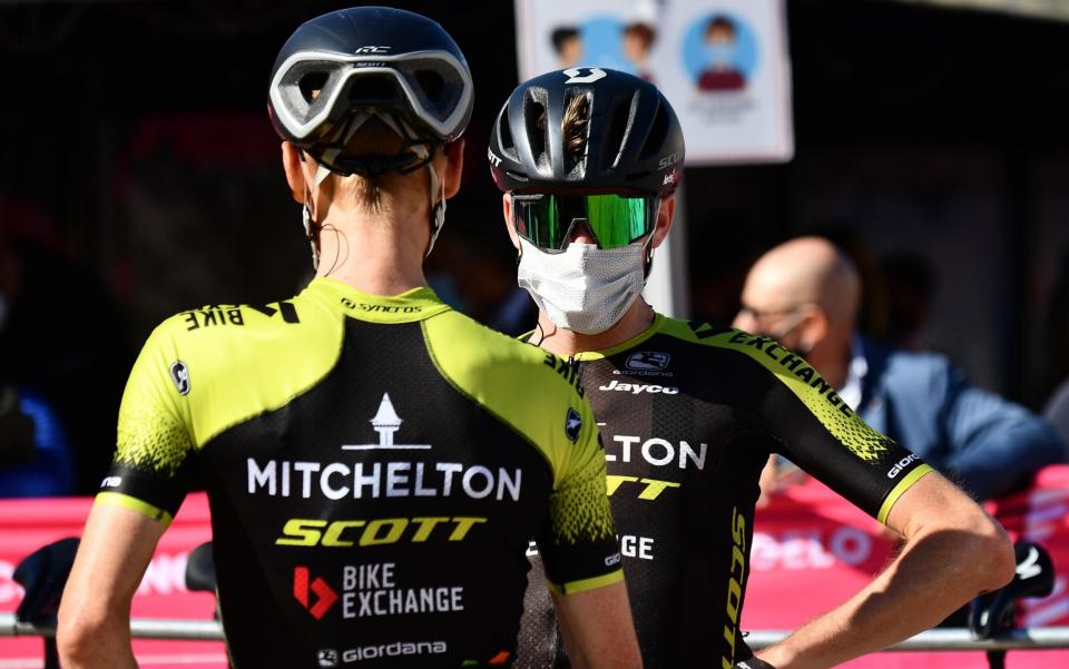 Riders of MTS Michelton-Scott prior to the 8th stage of the 2020 Giro d'Italia cycling race over 200km from Giovinazzo to Vieste (Gargano), Italy, 10 October 2020.  - LUCA ZENNARO/EPA-EFE/Shutterstock