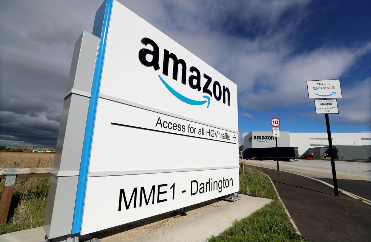 An Amazon logo is seen at its centre in Darlington, County Durham, Britain September 3, 2020. REUTERS/Lee Smith