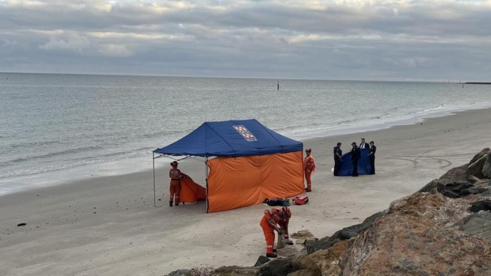 Police are investigating after a person was found deceased at Glenelg North this morning. Picture: NCA NewsWire/ Isabel McMillan