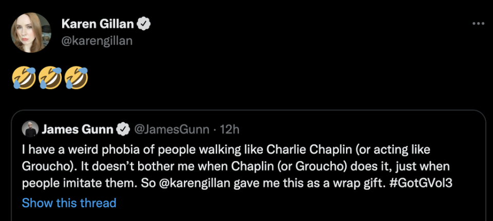 Karen Gillan responded after James Gunn shared his ‘Guardians of the Galaxy Vol 3’ wrap gift from her (Twitter)