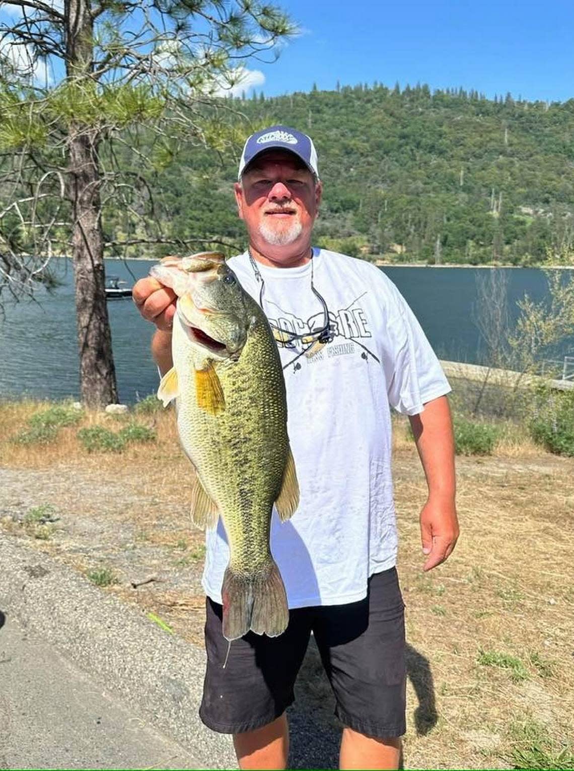 Bill Kunz of St. Croix Rods display a a 6.37-pound bass from Bass Lake as part of his winning 18.59-pound limit during the Fresno Bass Club tournament. on Sunday, May 19, 2024.