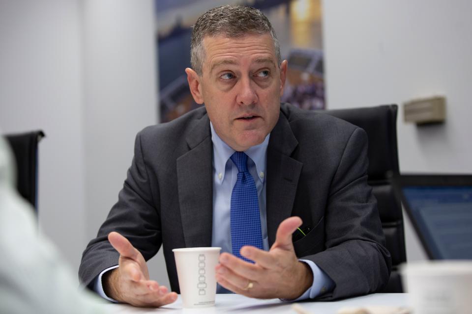 President and CEO of the Federal Reserve Bank of St. Louis James Bullard speaks during an interview with AFP in Washington, DC, on August 6, 2019. - The Federal Reserve has set US interest rates 