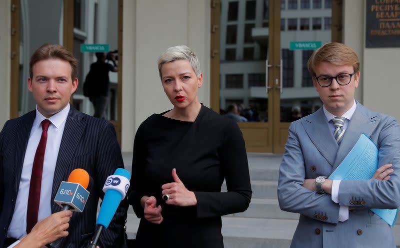 Maria Kolesnikova, a representative of opposition politician Victor Babariko speaks to the media in Minsk