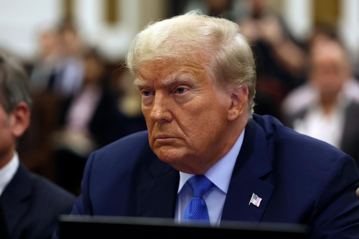 Former President Donald J. Trump waits to take the witness stand during his civil fraud trial at New York Supreme Court. Trump’s first criminal trial will begin on March 4, one day before Super Tuesday.