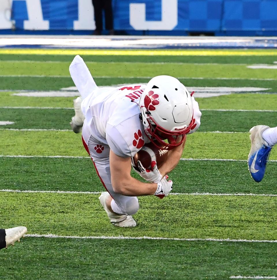Parker Mason picks up a Beechwood first down with yards after the catch in the first quarter at the 2021 KHSAA Class 2A state football championship, Dec. 3, 2021.