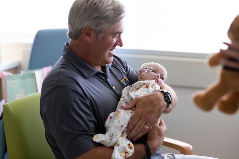 Jacksonville Jaguars head coach Doug Pederson visits Wolfson Children’s Hospital on May 24, 2023 in Jacksonville, FL.