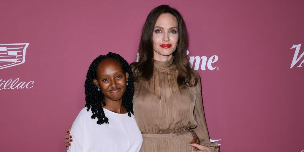 beverly hills, california   september 30 l r zahara jolie pitt and angelina jolie attend varietys power of women at wallis annenberg center for the performing arts on september 30, 2021 in beverly hills, california photo by jon kopaloffwireimage,