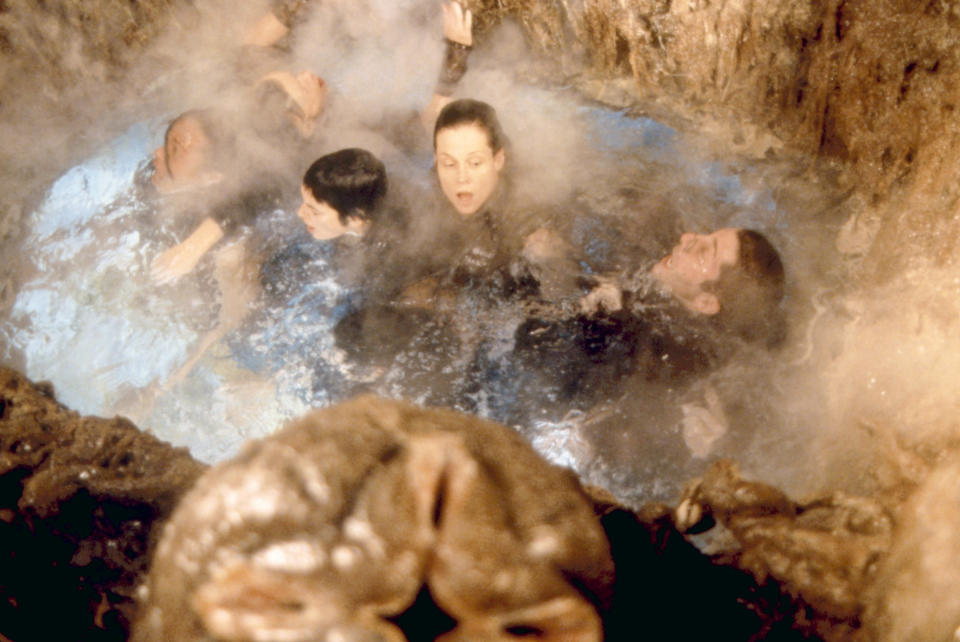 The heroes of "Alien: Resurrection" find themselves trapped in a pit lined with facehugger eggs.