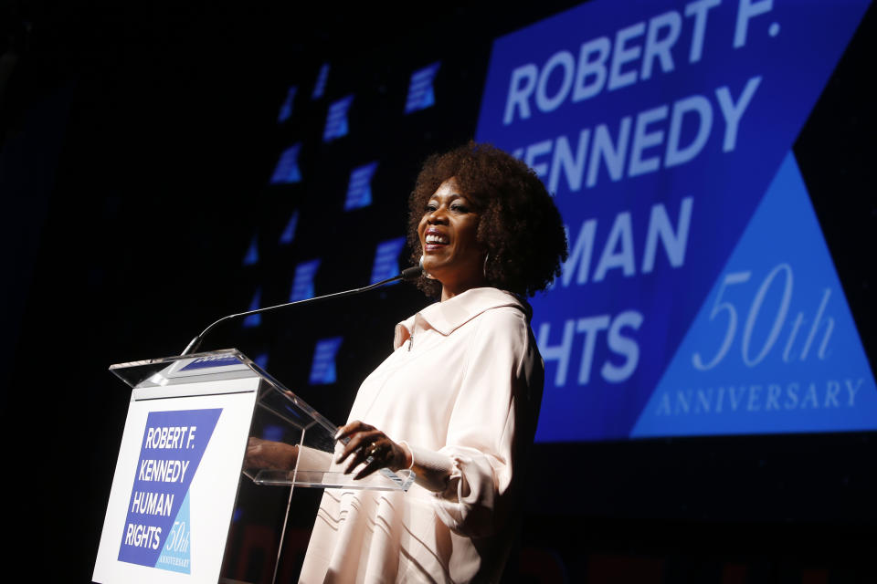 Actor Alfre Woodard speaks during the Robert F. Kennedy Human Rights Ripple of Hope Awards ceremony, Wednesday, Dec. 12, 2018, in New York. (AP Photo/Jason DeCrow)