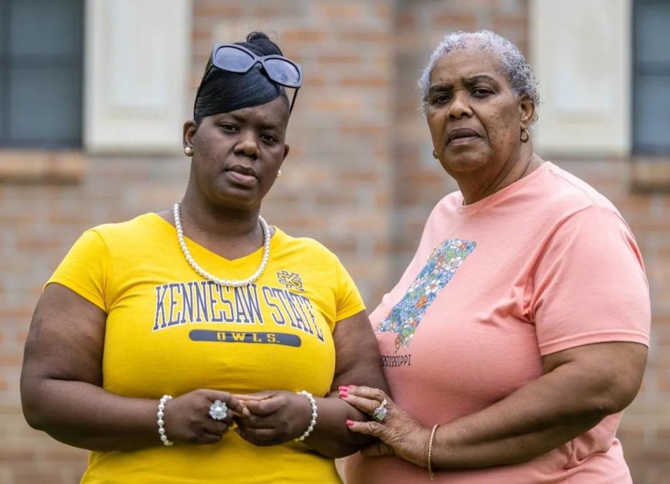 Cassandra McNeese, left, and her mother, Yvonne A. McNeese, in Shuqualak, Mississippi. Cassandra’s brother, Willie McNeese, has been held in jail during civil commitment proceedings at least eight times since 2008. Cassandra McNeese said Noxubee County officials told her jail was the only place they had for him to wait. “This is who you trust to take care of things. That’s all you have to rely on.”