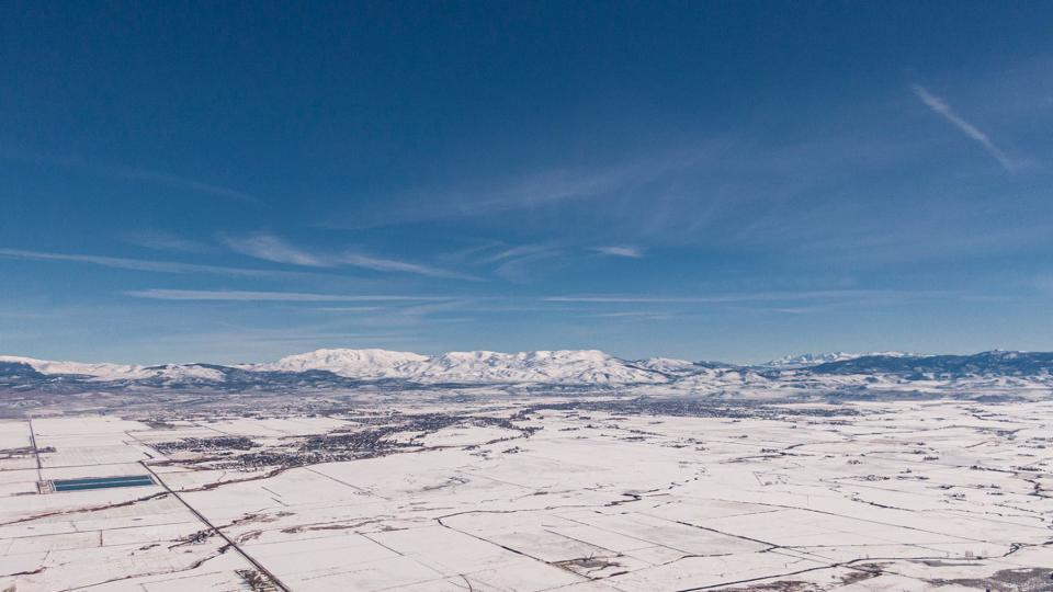 Aerial view of Carson Valley in the winter