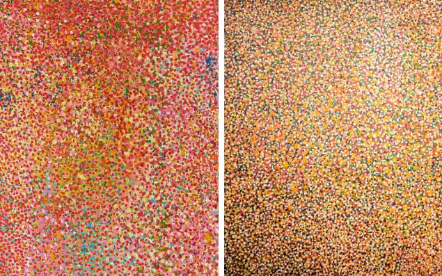 Damien Hirst's Veil of Love and a painting by Emily Kame Kngwarreye