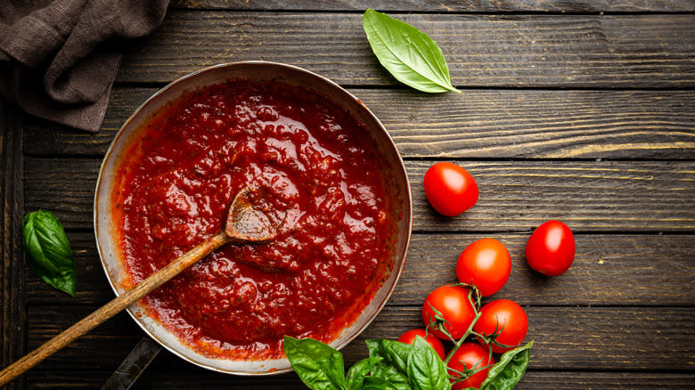 tomato sauce in a pan