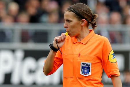 Soccer Football - Ligue 1 - Amiens SC v RC Strasbourg - Stade de la Licorne, Amiens, France - April 28, 2019 Referee Stephanie Frappart during the match REUTERS/Pascal Rossignol