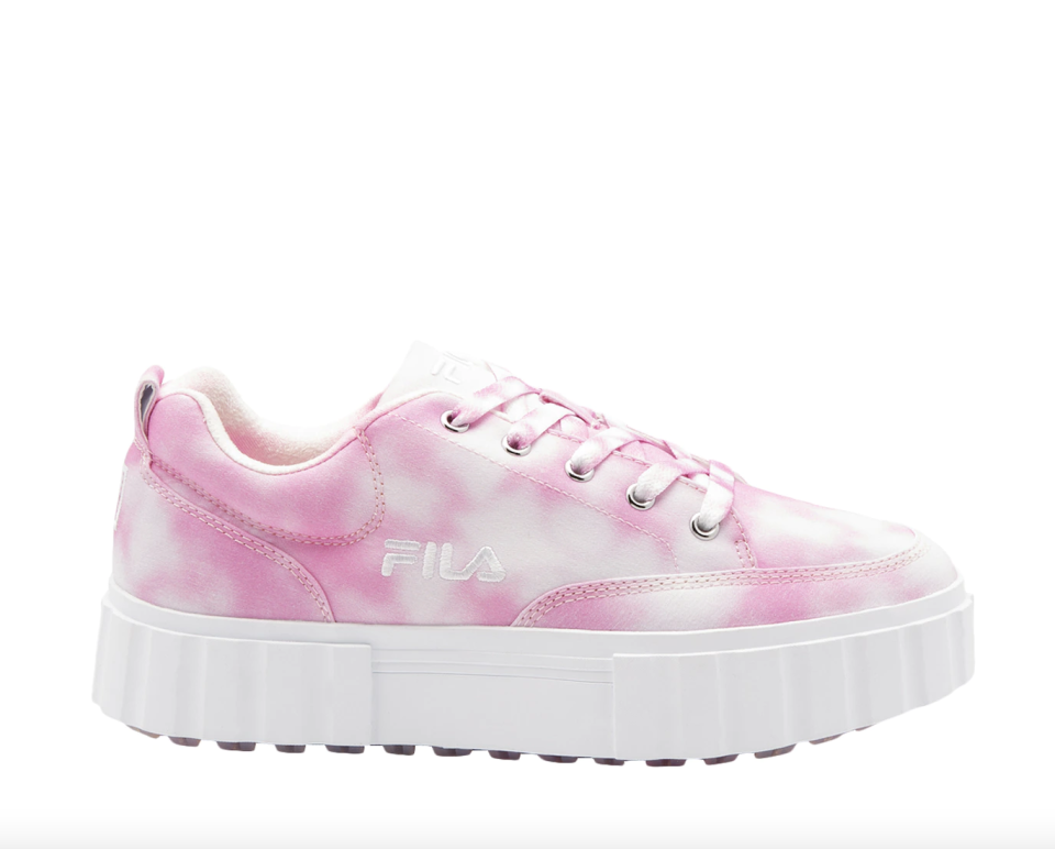 Fila light pink and white tie-dye Sandblast Low Platform Sneaker