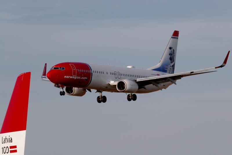 FILE PHOTO: Norwegian Air Sweden Boeing 737-800 plane SE-RRY approaches Riga International Airport in Riga