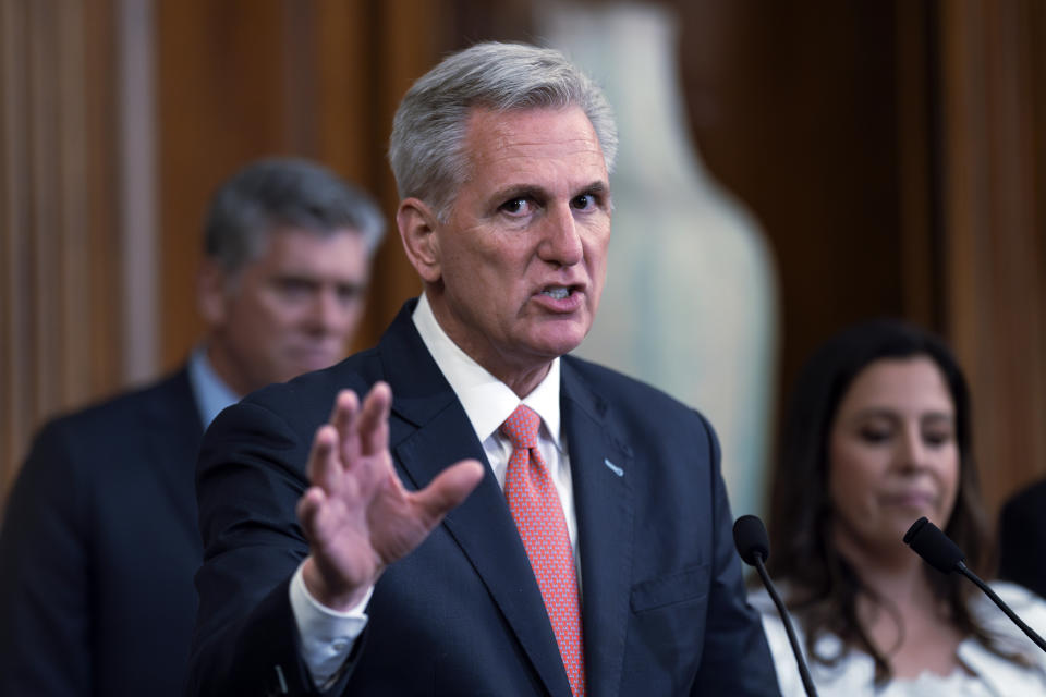 House Speaker Kevin McCarthy at a news conference on July 27.