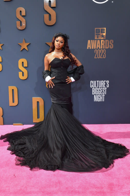 <p>JT of City Girls wearing Jean Paul Gaultier Haute Couture at the 2023 BET Awards in Los Angeles.</p><p>Photo: Aaron J. Thornton/Getty Images</p>