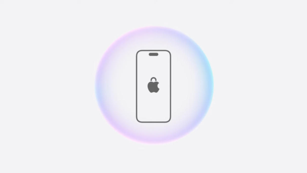  The Apple logo stylized as a padlock on an iPhone screen. 